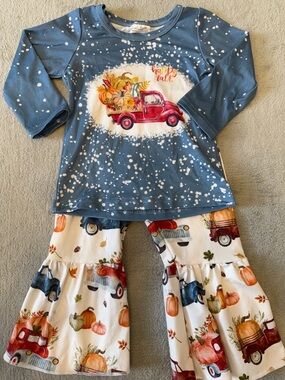 Blue 'Happy Fall' Pumpkin Truck Kids Pajama Set